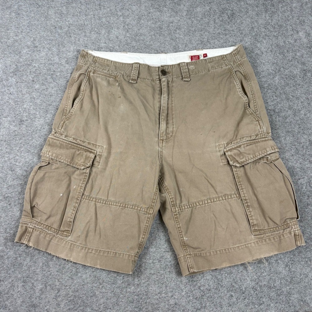 Chaps Cargo‎ Shorts Mens 36 Tan Khaki Heavyweight Distressed Utility Workwear